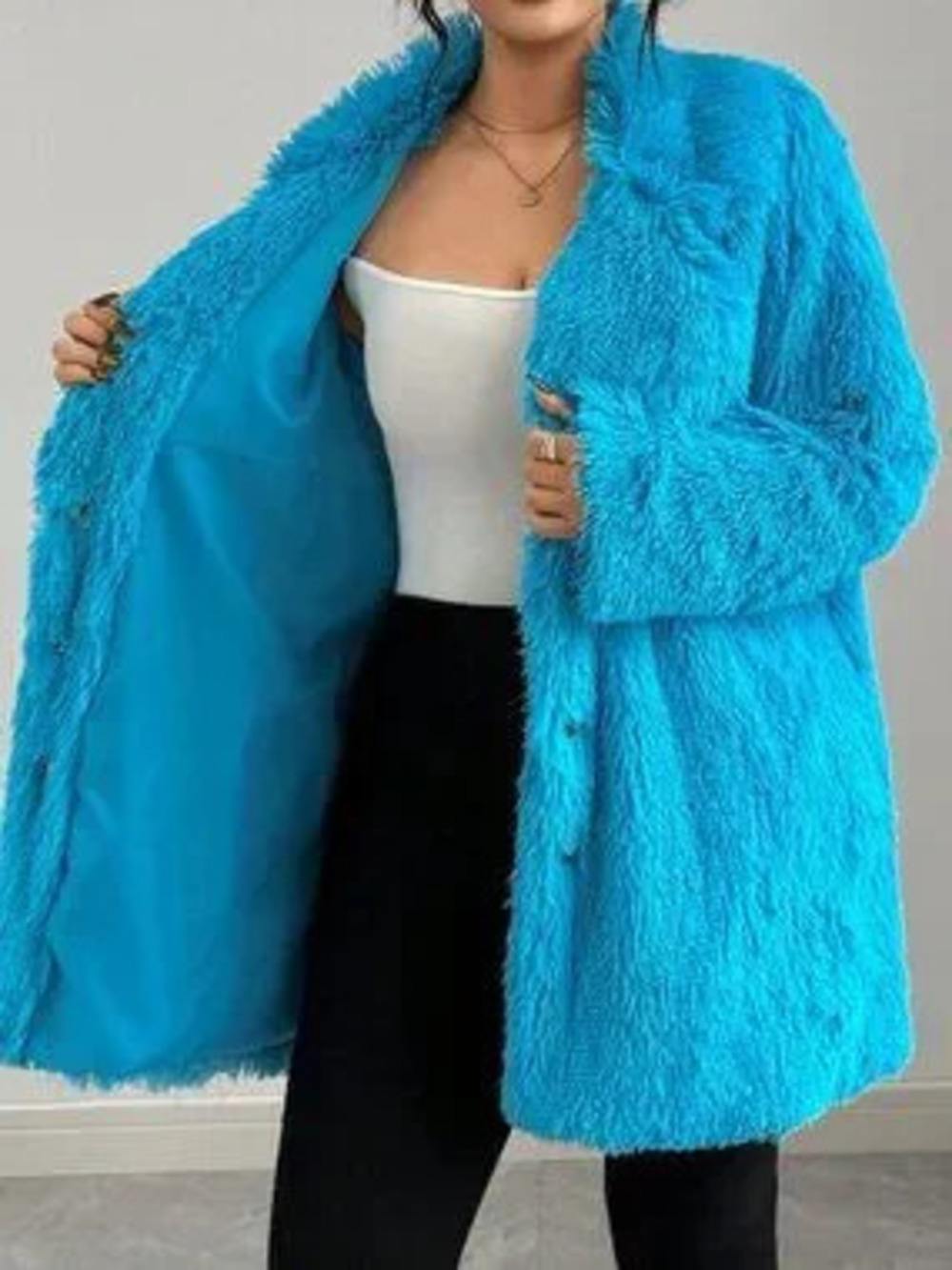 Teal Blue Women's Plus Size Faux Fur Coat